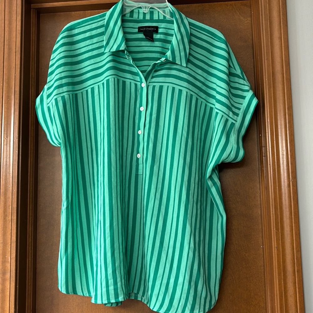 Investments green striped blouse

#J